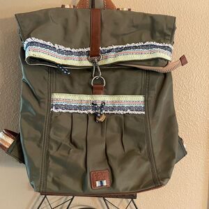 The SAK Army Green Leather Aztec Design Large Backpack